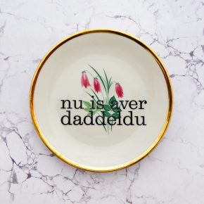 Wandteller daddeldu Typo Herr Fuchs 19cm gold plattdeutsch vintage Blume