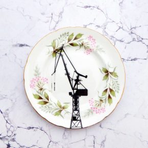 Wandteller Teller Herr Fuchs Dock 17 Hamburger Hafen Kran Blume gold 16cm vintage