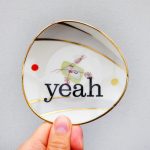 Wandteller Herr Fuchs Typo yeah Gold mini Streifen Bunt Punkte Muster 10cm vintage