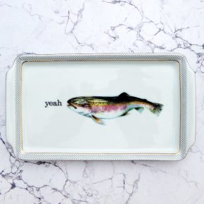 Wandplatte Herr Fuchs Typo yeah 23cm Fisch gold Wohnen Meer vintage Regenbogenforelle