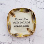 Wandteller Do wat du wullt Typo Herr Fuchs mini 12cm Muster gold/gelb/grün eckig vintage