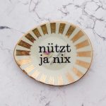 Wandteller Typo nützt ja nix Herr Fuchs mini 11cm Gold Blumen Muster vintage