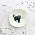 Wandteller Herr Fuchs Typo yeah mini Katze 10cm wohnen vintage eckig