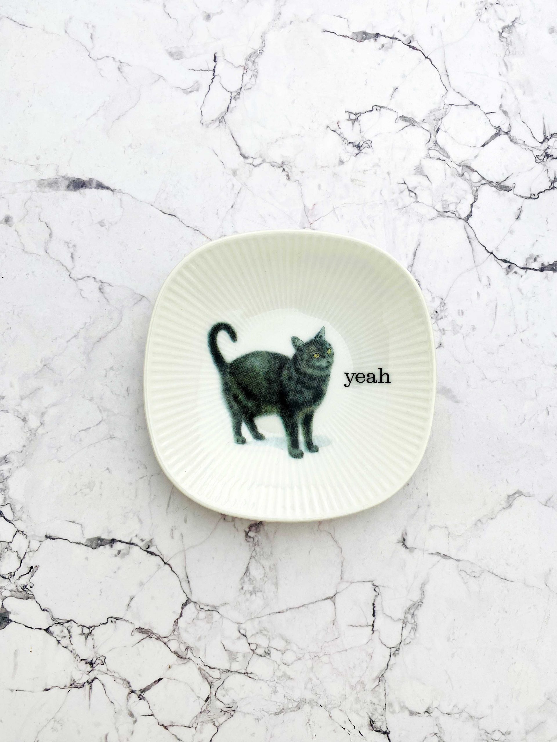 Wandteller Herr Fuchs Typo yeah mini Katze 10cm wohnen vintage eckig