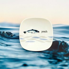 Wandteller Herr Fuchs yeah Typo Fisch mini 9cm Blau vintage Wohnen Meer