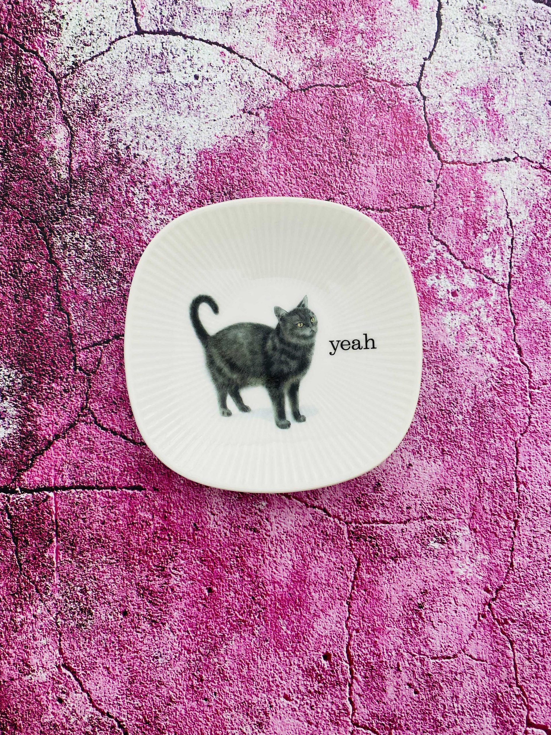 Wandteller Herr Fuchs Typo yeah mini Katze 10cm wohnen vintage eckig – Bild 2