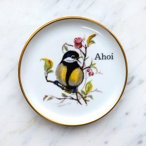 Wandteller Herr Fuchs Ahoi Typo Vogel mini Gold Kohlmeise 10cm vintage Wohnen