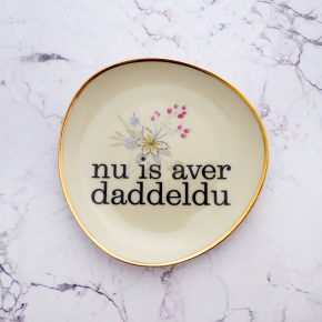 Wandteller daddeldu Typo Herr Fuchs mini 11cm gold plattdeutsch vintage oval Blume