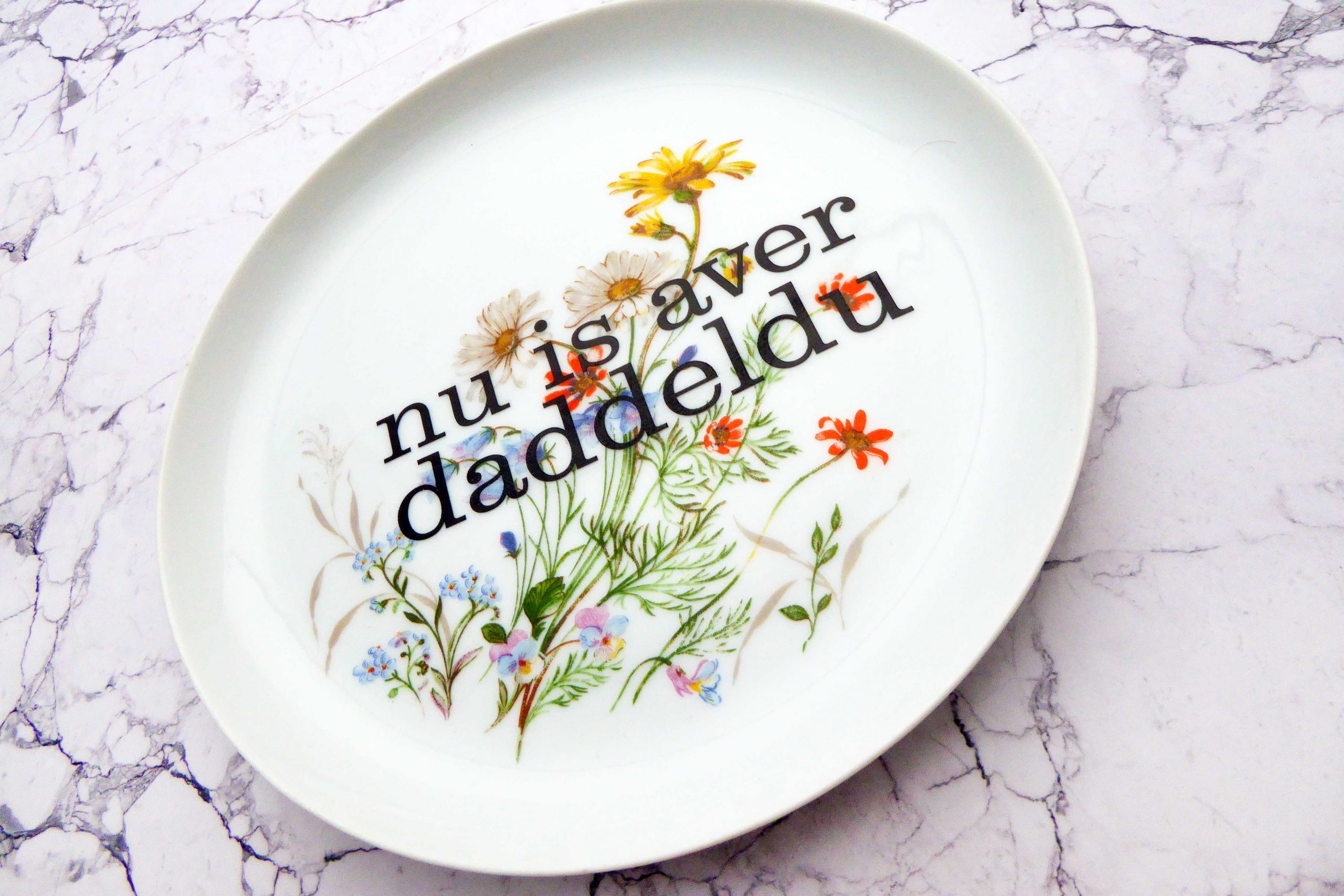 Wandteller daddeldu Typo Herr Fuchs 19cm plattdeutsch vintage Blume – Bild 3