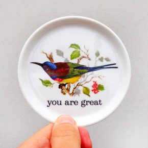 Wandteller Herr Fuchs Typo you are great mini Vogel 10cm vintage