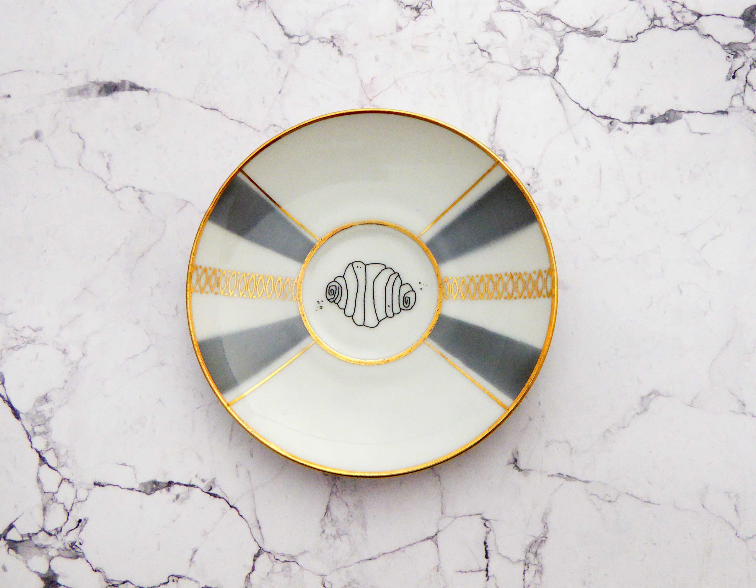 Wandteller Franzbrötchen vintage Herr Fuchs Teller Gold 10cm Hamburg Wohnen Grau Strahlen