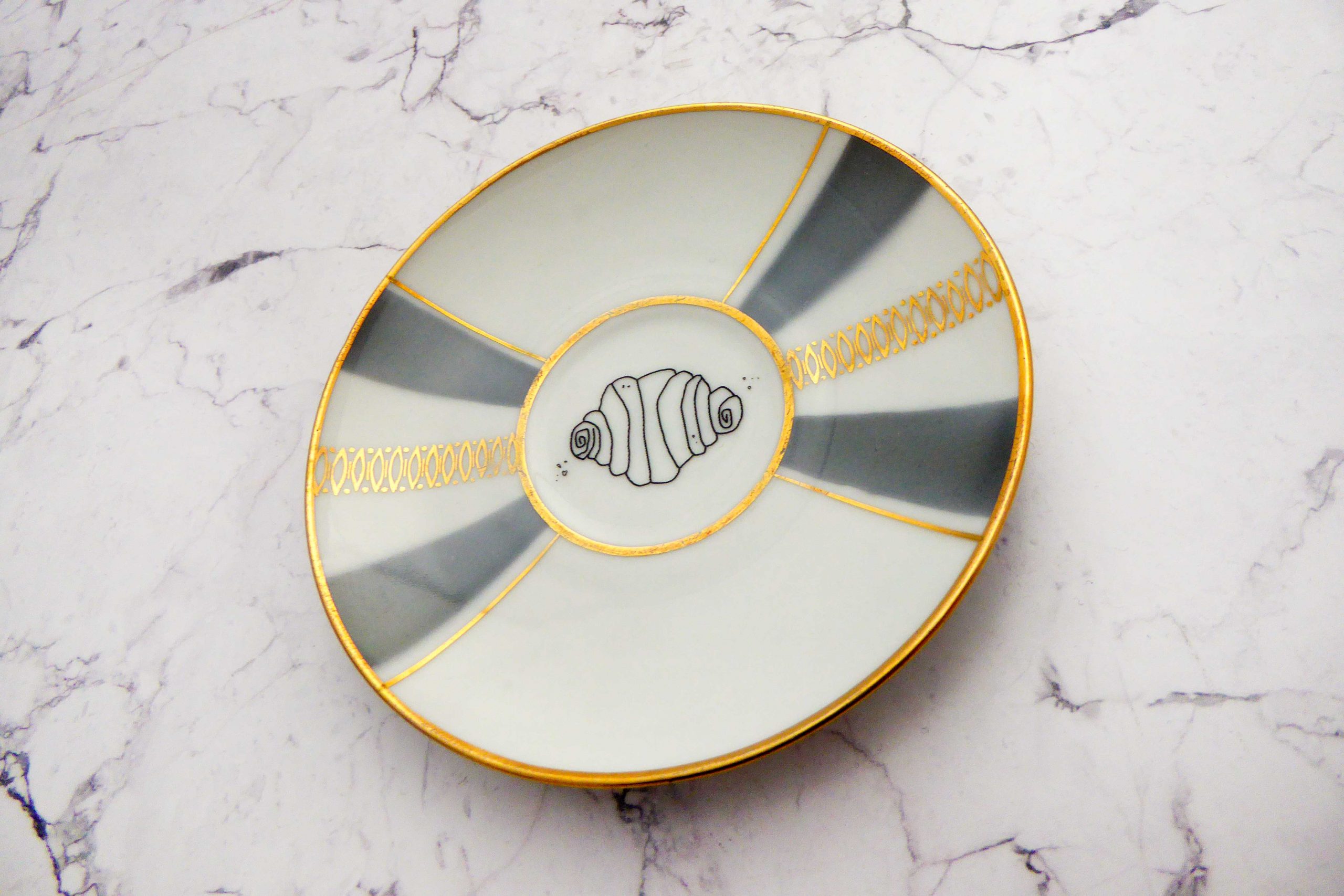 Wandteller Franzbrötchen vintage Herr Fuchs Teller Gold 10cm Hamburg Wohnen Grau Strahlen – Bild 2