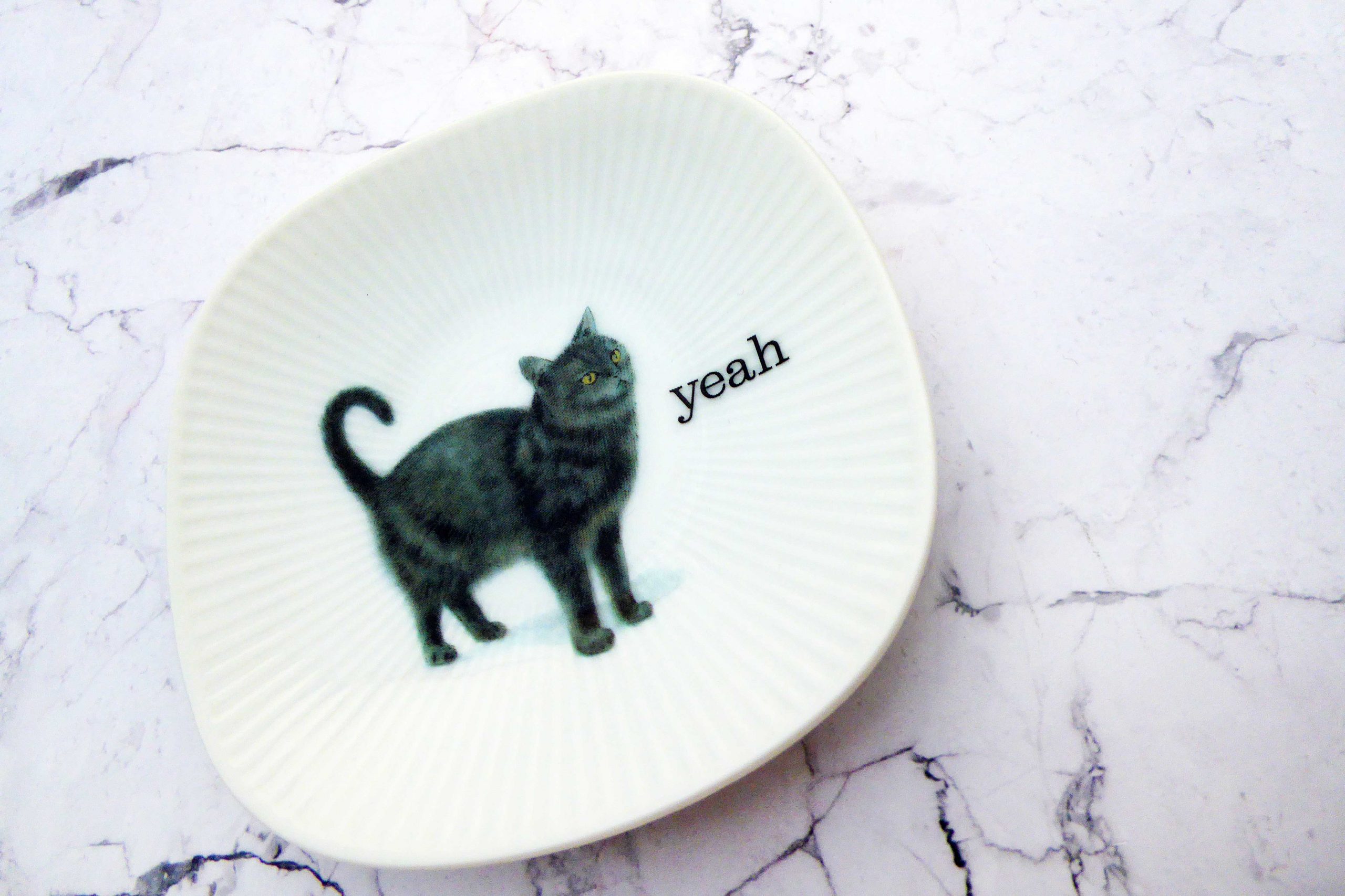 Wandteller Herr Fuchs Typo yeah mini Katze 10cm wohnen vintage eckig – Bild 3