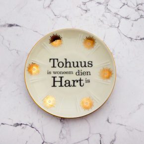 Wandteller Tohuus Typo Herr Fuchs mini 10cm gold Punkte vintage plattdeutsch