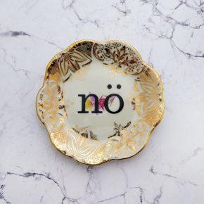 Wandteller nö Typo Herr Fuchs mini 10cm gold bunt Blume Schnack vintage