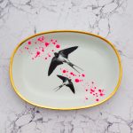 Wandteller Platte Herr Fuchs Schwalbe gold Wohnen 27cm neonpink Kleckse vintage