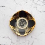 Wandteller Herr Fuchs Mond 10cm mini gold/schwarz Muster eckig vintage