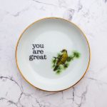Wandteller Herr Fuchs Typo you are great Goldrand mini Vogel 9cm vintage