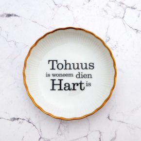 Wandteller Tohuus Typo Herr Fuchs mini 10cm gold Riffel Goldrand vintage plattdeutsch