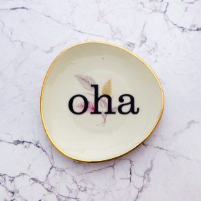 Wandteller oha Typo Herr Fuchs mini 11cm gold Blume Schnack vintage rosa oval