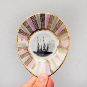 Wandteller Hamburger Hafen Kräne Rosa Gold vintage Herr Fuchs Streifen mini 11cm