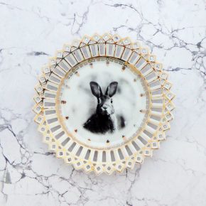 Wandteller Hase vintage Herr Fuchs Teller Durchbruch Muster Gold 17cm