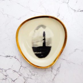 Wandteller Leuchtturm vintage Herr Fuchs Deko gold mini 11cm Wohnen mehreckig