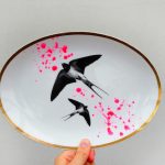 Wandteller Platte Herr Fuchs Schwalbe gold Wohnen 27/20cm neonpink Kleckse vintage