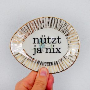 Wandteller Typo nützt ja nix Herr Fuchs mini 11cm Gold Muster oval vintage Blume