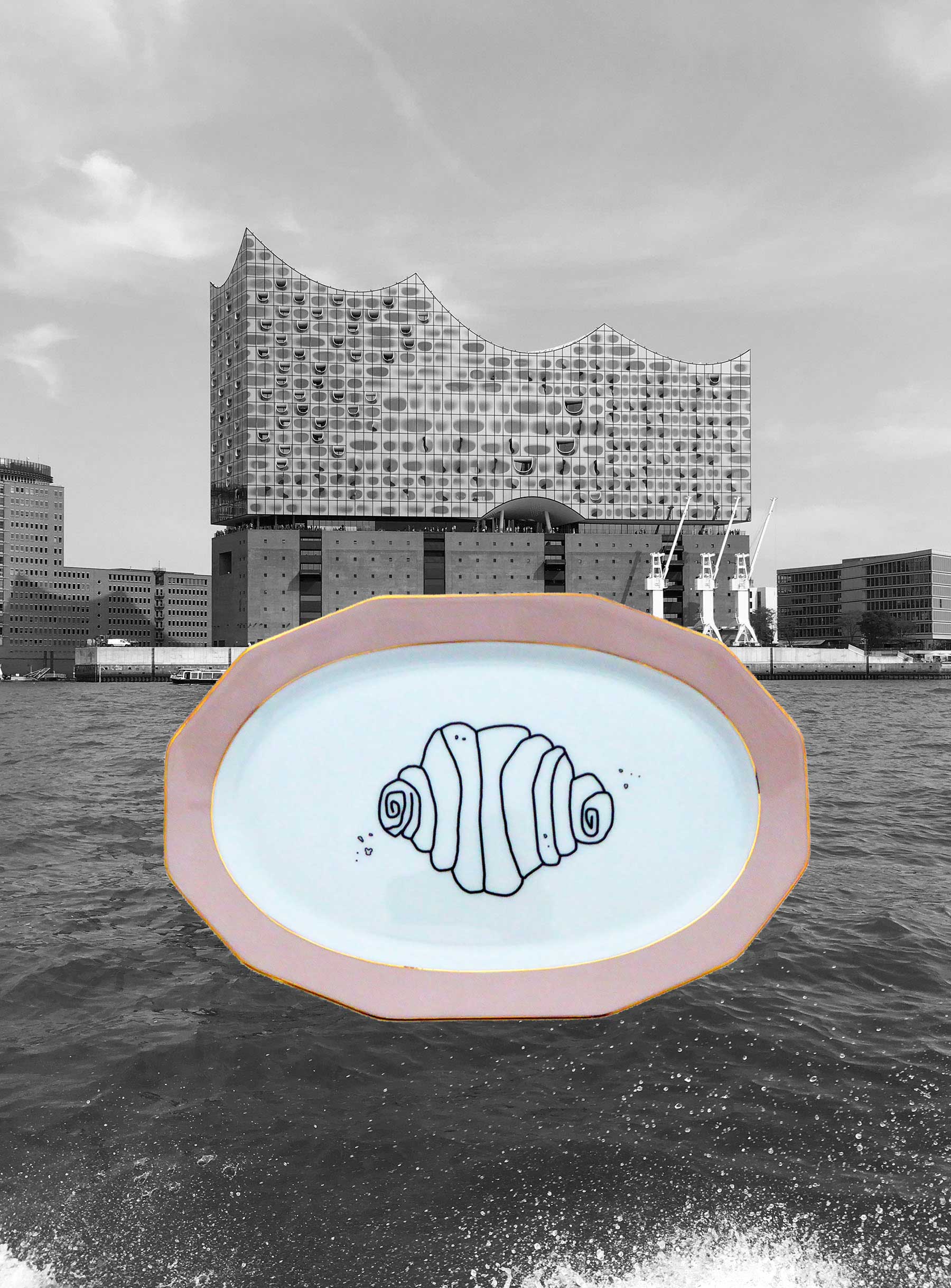 Wandplatte Franzbrötchen vintage Herr Fuchs Teller Rosa/Gold 28cm Hamburg Wohnen – Bild 4