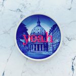 Wandteller Herr Fuchs yeah Typo blau mini 8cm neon Gebäude