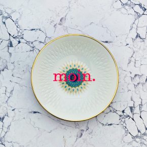 Wandteller Typo moin. vintage Herr Fuchs Teller neonpink türkis Gold  20cm