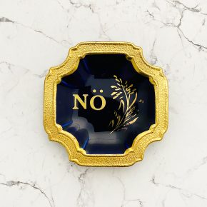 Wandteller Typo nö vintage Herr Fuchs mini gold 10cm blau Blume eckig