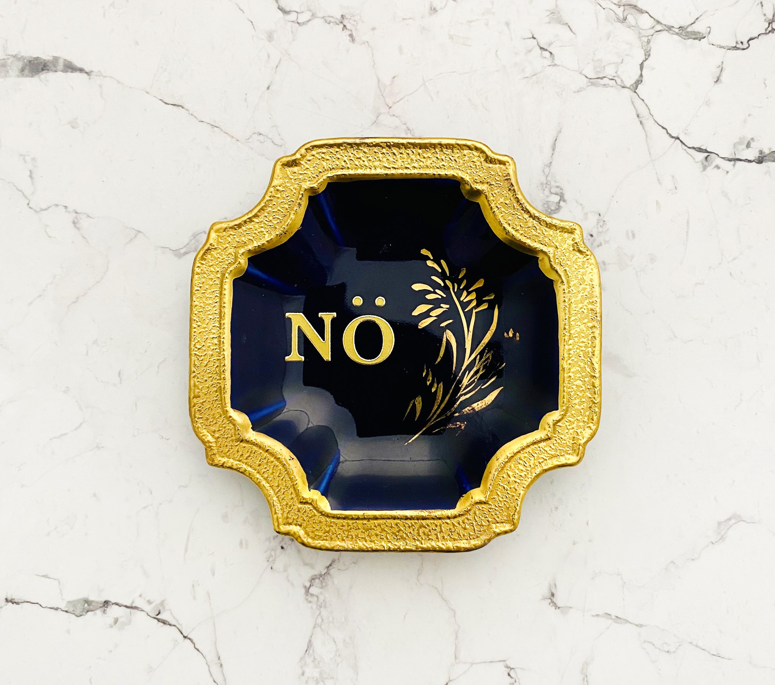 Wandteller Typo nö vintage Herr Fuchs mini gold 10cm blau Blume eckig