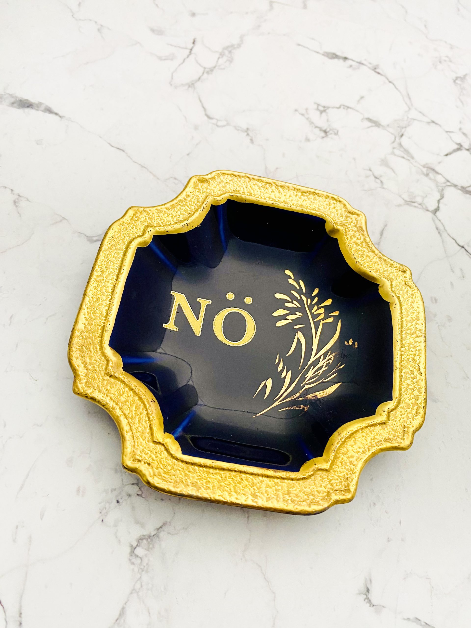 Wandteller Typo nö vintage Herr Fuchs mini gold 10cm blau Blume eckig – Bild 2
