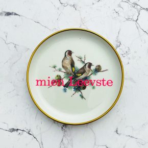 Wandteller Typo mien leevste vintage Herr Fuchs mini neonpink Kiefern 10cm Vögel Vogel