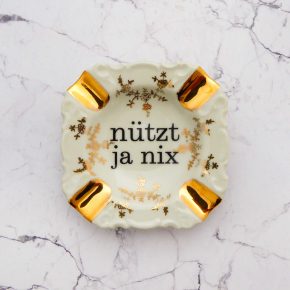 Wandteller Typo nützt ja nix Herr Fuchs mini 9cm Gold Muster vintage Wohnen eckig