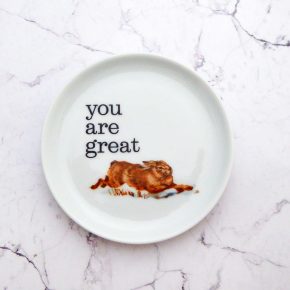 Wandteller Herr Fuchs you are great Typo Hase mini 10cm Tier vintage Wohnen weiß