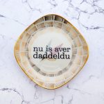 Wandteller daddeldu Typo Herr Fuchs mini 12cm gold plattdeutsch vintage eckig Muster