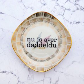 Wandteller daddeldu Typo Herr Fuchs mini 12cm gold plattdeutsch vintage eckig Muster