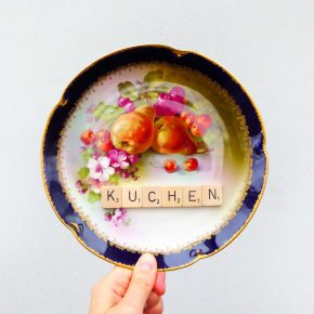 Wandteller Kuchen Vintage Herr Fuchs Deko Küche 19cm Food Früchte Bunt Gold