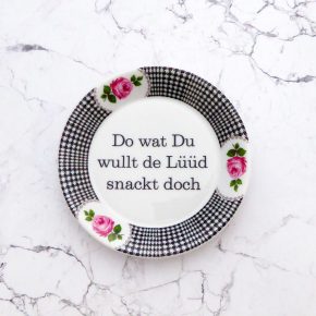 Wandteller Do wat du wullt Typo Herr Fuchs mini 11cm Muster Karomuster vintage