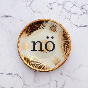 Wandteller nö Typo Herr Fuchs mini 11cm gold schwarz Muster Schnack vintage