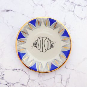 Wandteller Franzbrötchen vintage Herr Fuchs Teller Blau Gold 11cm Hamburg Wohnen Streifen