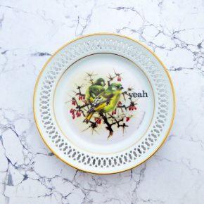 Wandteller Vögel Typo yeah Herr Fuchs vintage 17cm gold Wohnen Grünfink