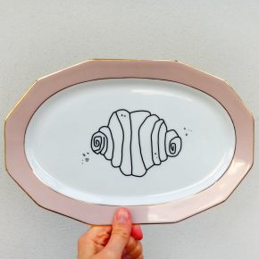 Wandplatte Franzbrötchen vintage Herr Fuchs Teller Rosa/Gold 28cm Hamburg Wohnen