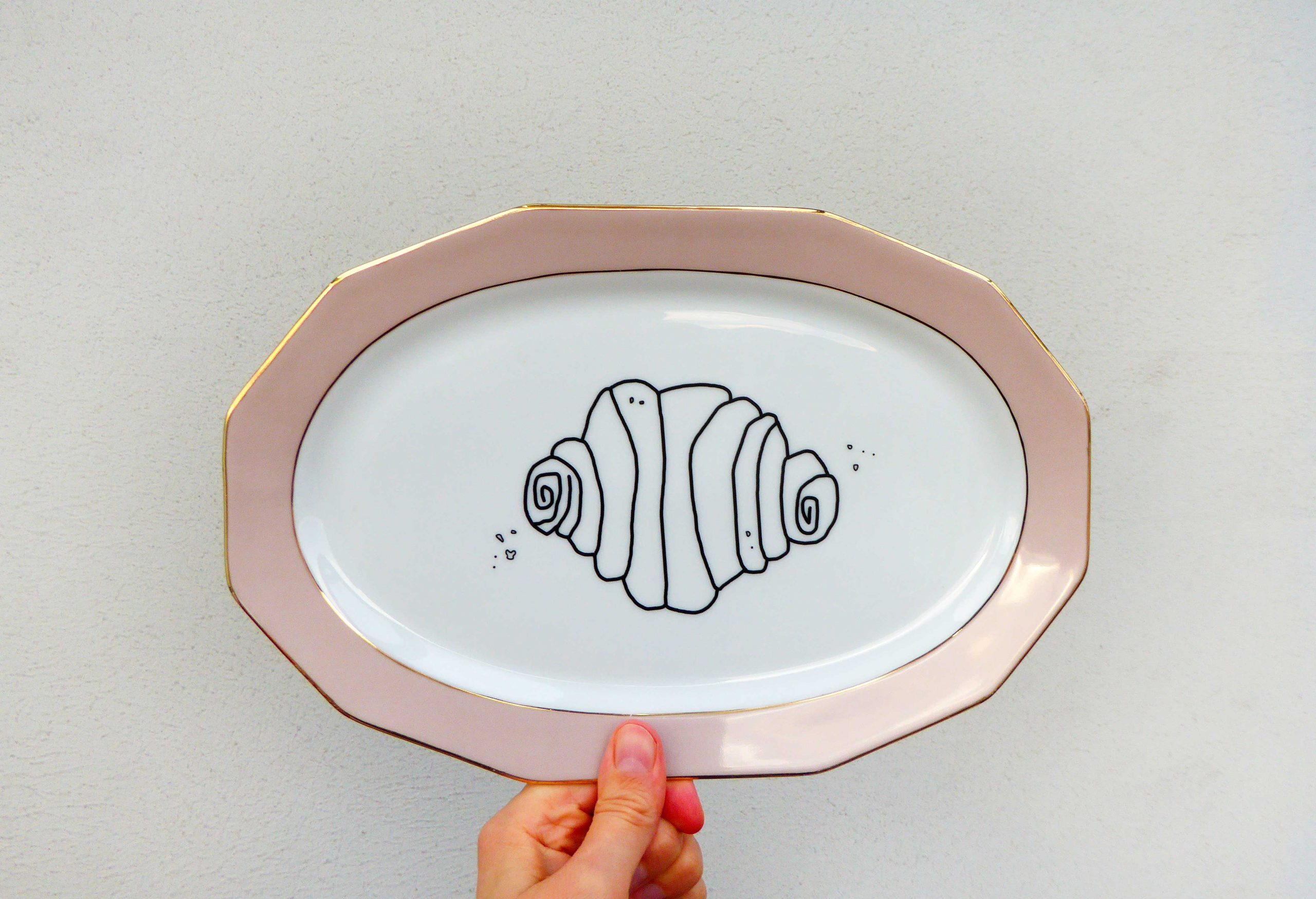 Wandplatte Franzbrötchen vintage Herr Fuchs Teller Rosa/Gold 28cm Hamburg Wohnen