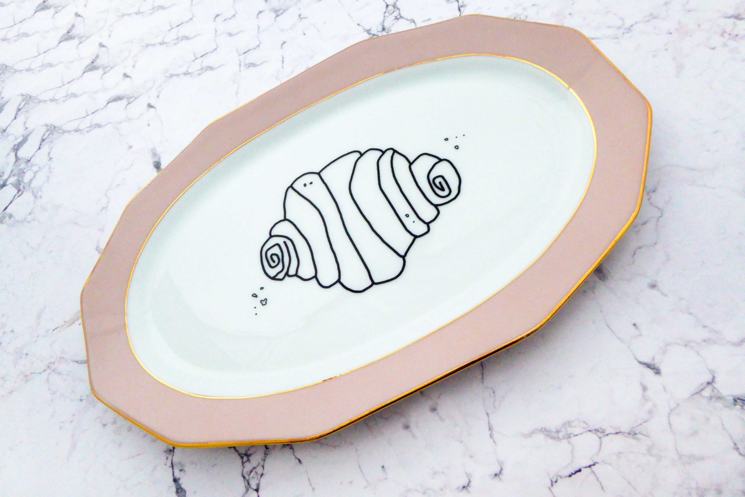 Wandplatte Franzbrötchen vintage Herr Fuchs Teller Rosa/Gold 28cm Hamburg Wohnen – Bild 2