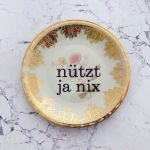 Wandteller Herr Fuchs Typo Nützt ja nix Wohnen 19cm Blumen Rosa Gold Muster