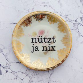 Wandteller Herr Fuchs Typo Nützt ja nix Wohnen 19cm Blumen Rosa Gold Muster